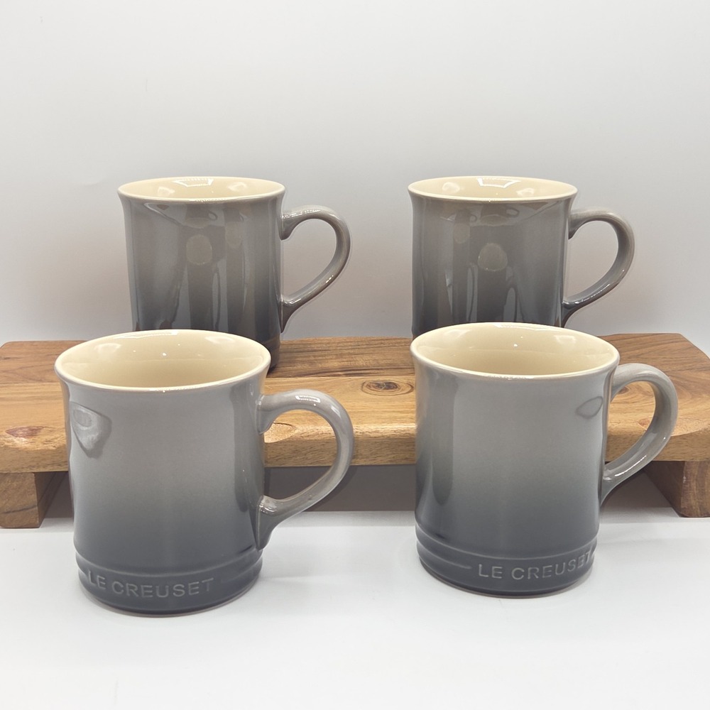 Le Creuset Flint 14oz Coffee Mug Set of 4 Stoneware New Factory Seconds